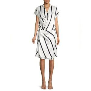 Equipment Leonne Striped Wrap Dress Size XS Black White $425US